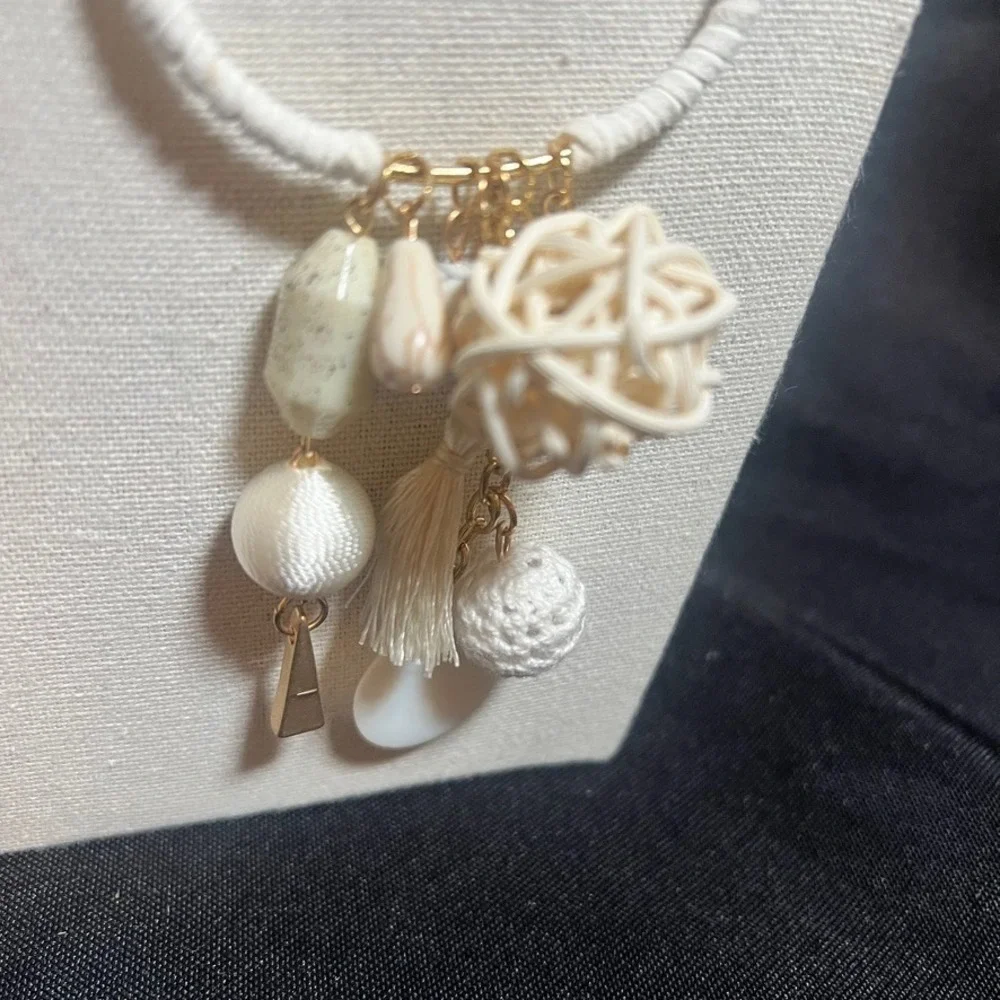 Plunder‎ Set Earrings Necklace White Neutral Charms Texture Boho Eclectic NIB